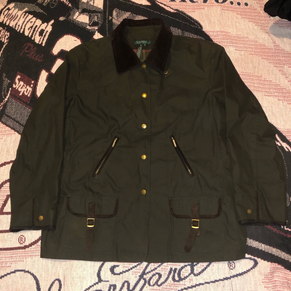 Polo Ralph Lauren Olive Green Waxed Jacket with Corduroy Collar